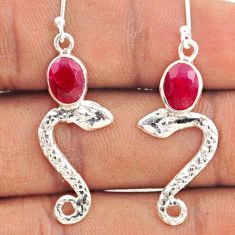 3.82cts natural red ruby 925 sterling silver snake earrings jewelry t80930