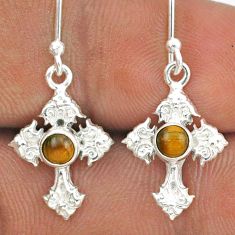 925 silver 0.76cts natural brown tiger's eye celtic cross earrings t88936