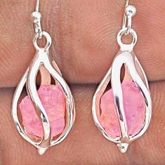 925 silver 7.56cts cage natural pink rose quartz rough dangle earrings t90012