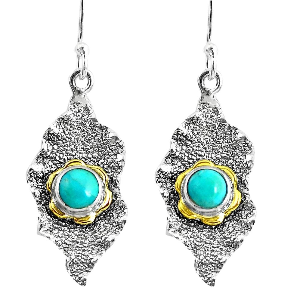 2.12cts arizona mohave turquoise 925 silver 14k gold dangle earrings p50231