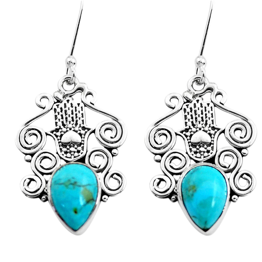 6.02cts arizona mohave turquoise 925 silver hand of god hamsa earrings p41453