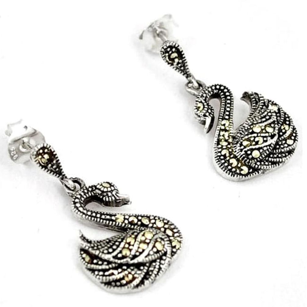 Art deco marcasite 925 sterling silver swan dangle earrings jewelry h48140