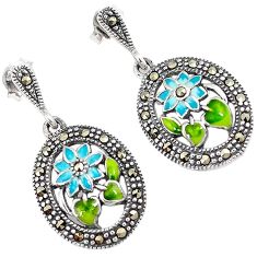 Art deco marcasite multi color enamel 925 sterling silver flower earrings h55729