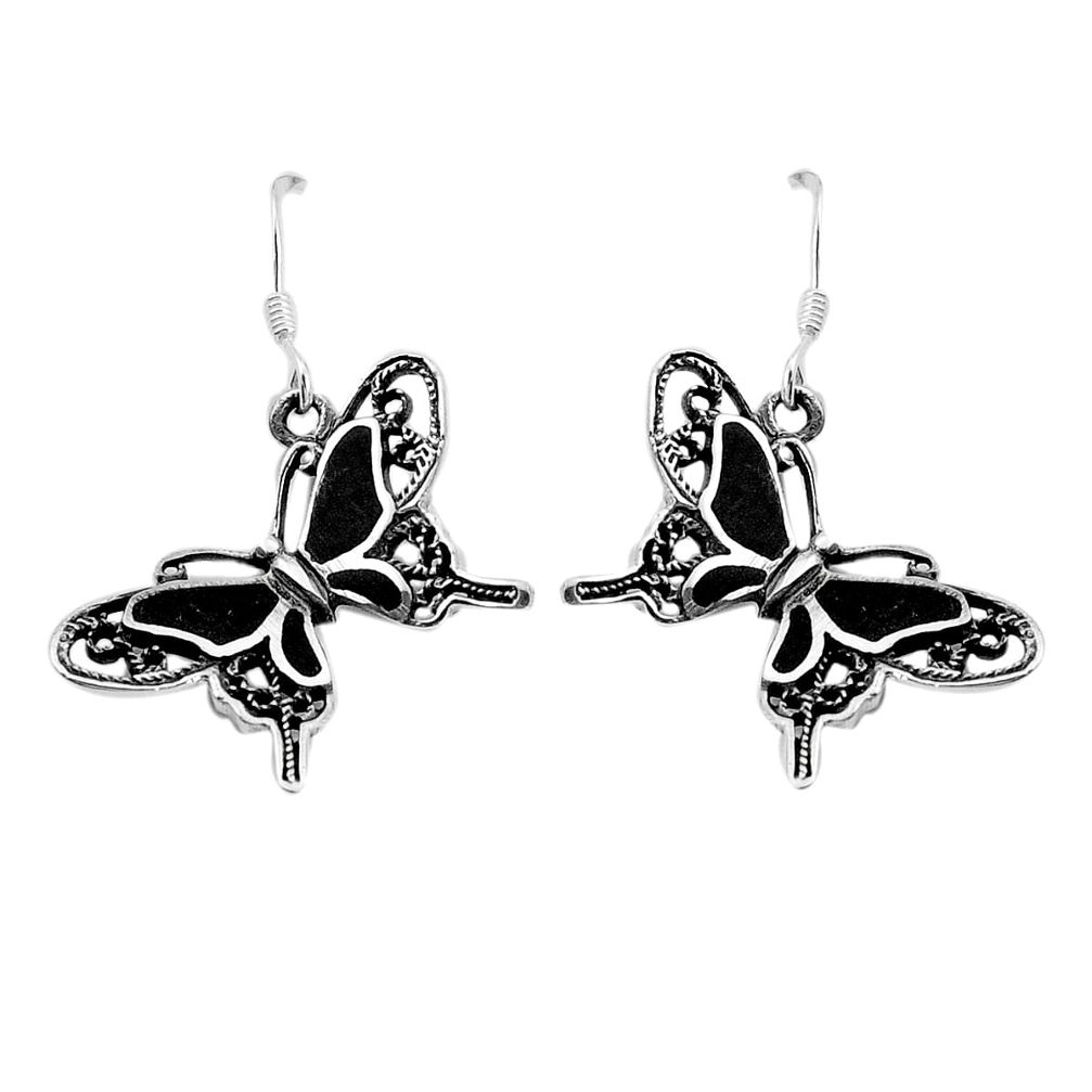 4.02gms black onyx enamel 925 sterling silver butterfly earrings c2566