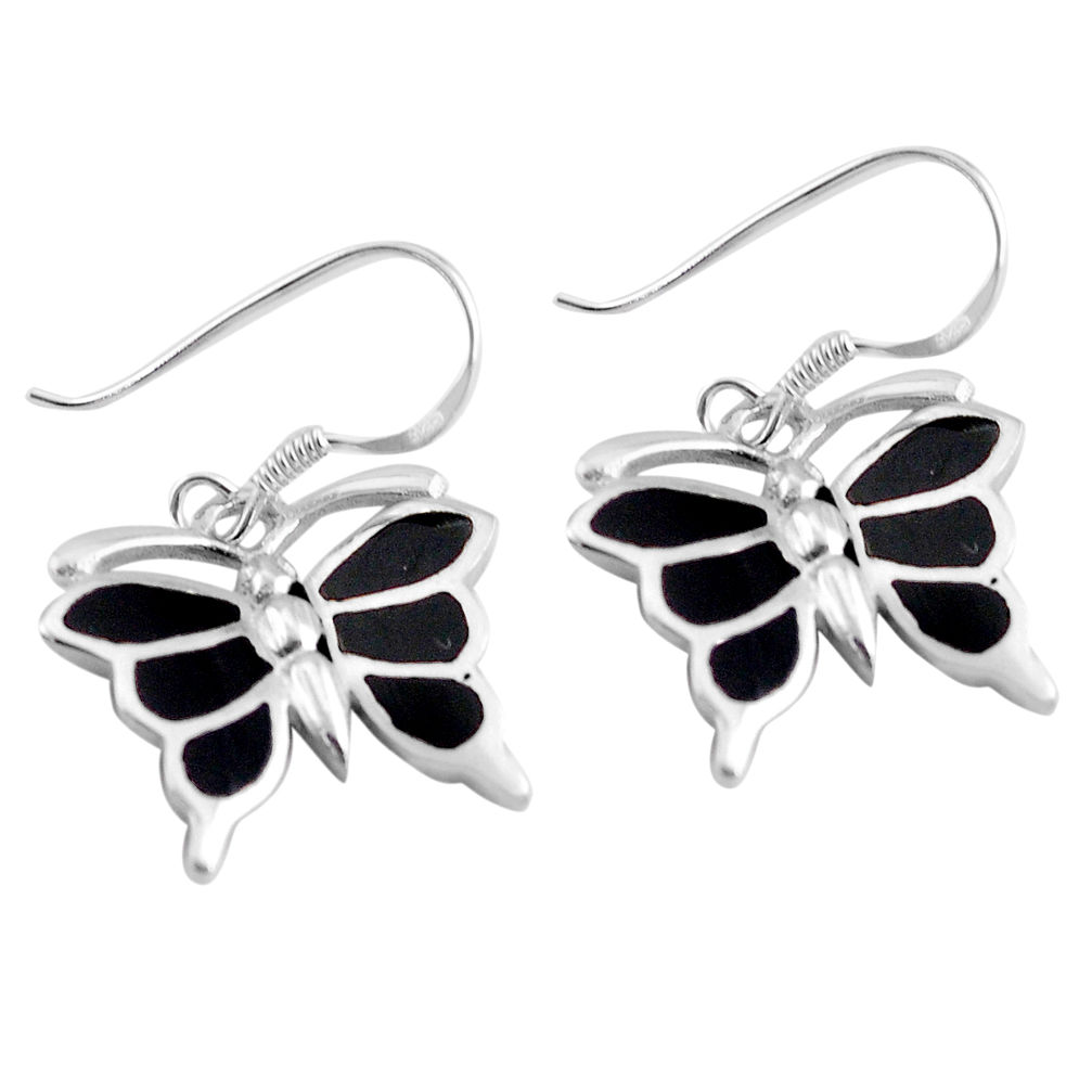 5.48gms black onyx enamel 925 sterling silver butterfly earrings jewelry c4585