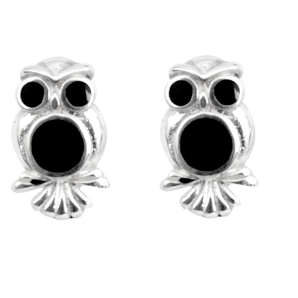 4.25gms black onyx enamel 925 sterling silver owl earrings jewelry c2569