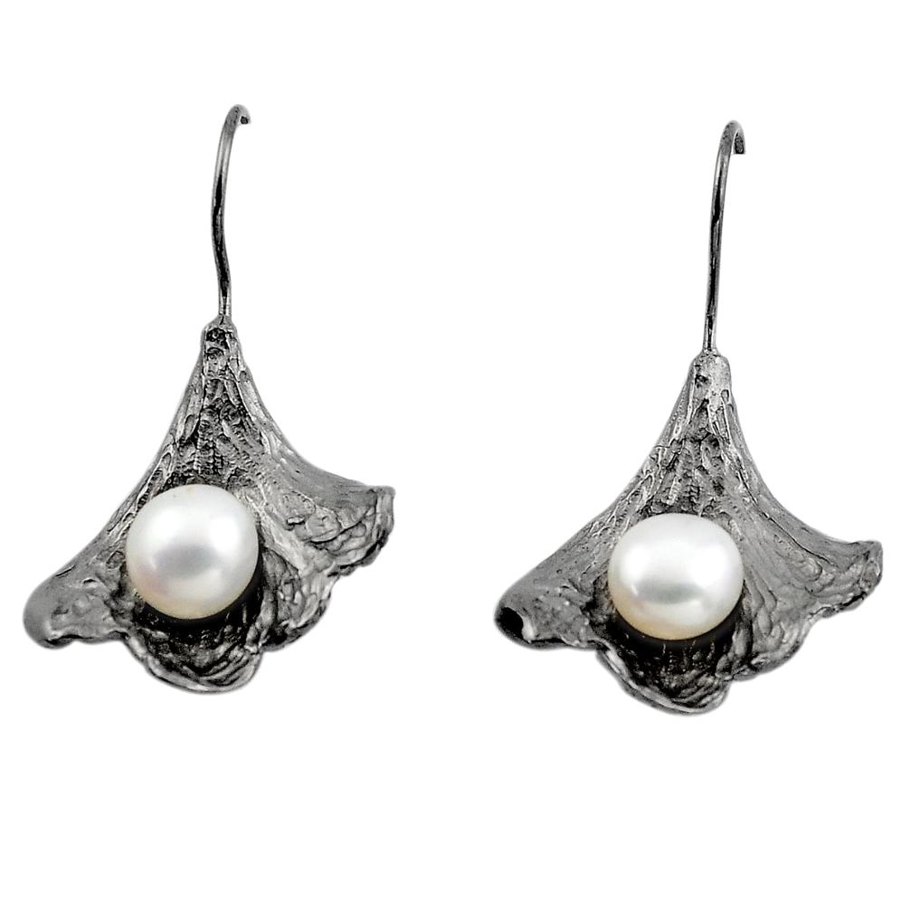 11.36cts black rhodium natural white pearl 925 silver 14k gold earrings c4710