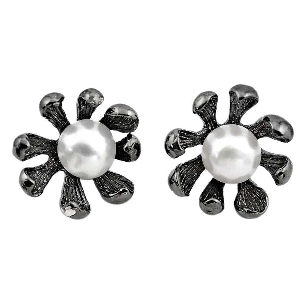 8.71cts black rhodium natural white pearl 925 sterling silver earrings c4678