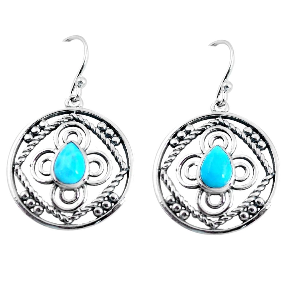 3.13cts blue arizona mohave turquoise 925 sterling silver dangle earrings p91469
