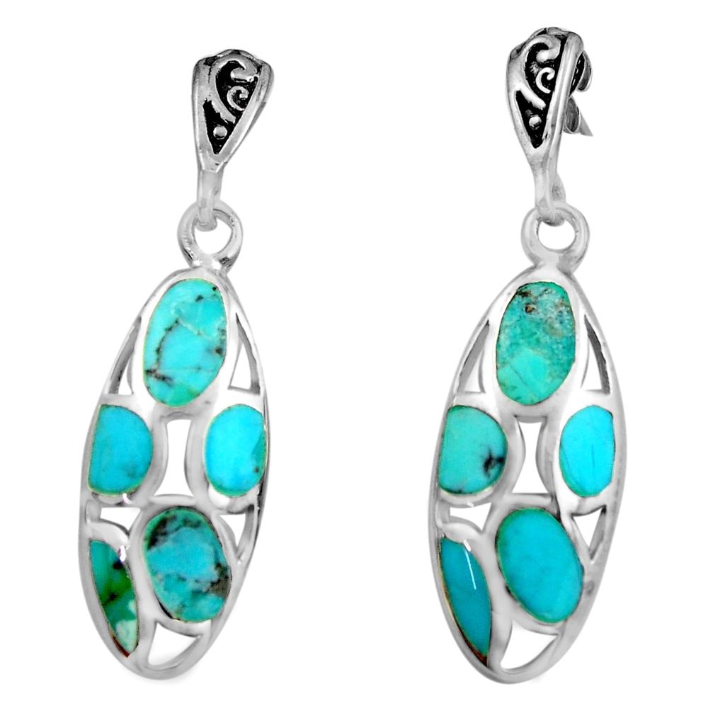 6.02gms blue arizona mohave turquoise enamel 925 silver dangle earrings c4823