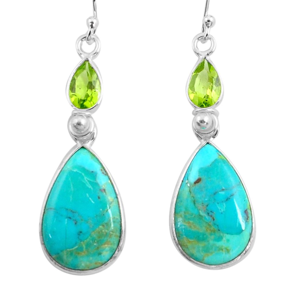 14.30cts blue arizona mohave turquoise peridot 925 silver dangle earrings p78654