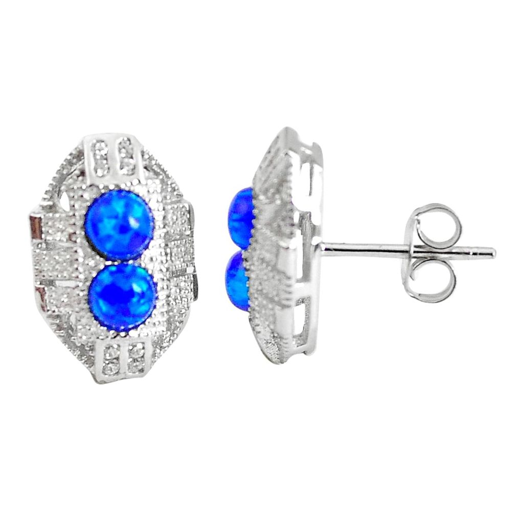 3.03cts blue australian opal (lab) topaz 925 silver dangle earrings c2458