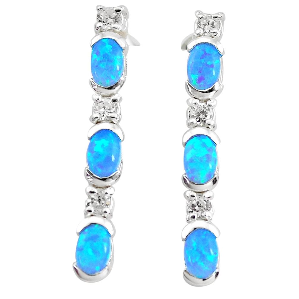 5.75cts blue australian opal (lab) topaz 925 silver dangle earrings c2806