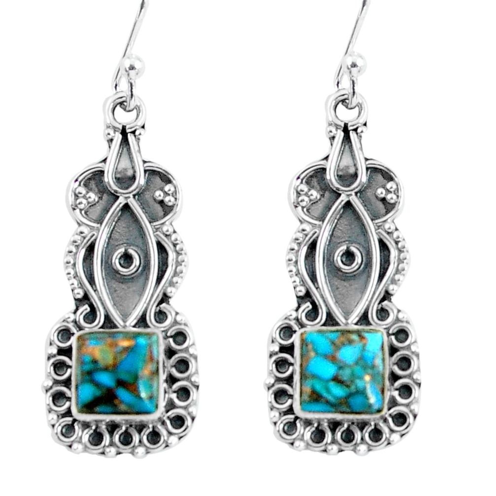 4.64cts blue copper turquoise 925 sterling silver dangle earrings jewelry d32467