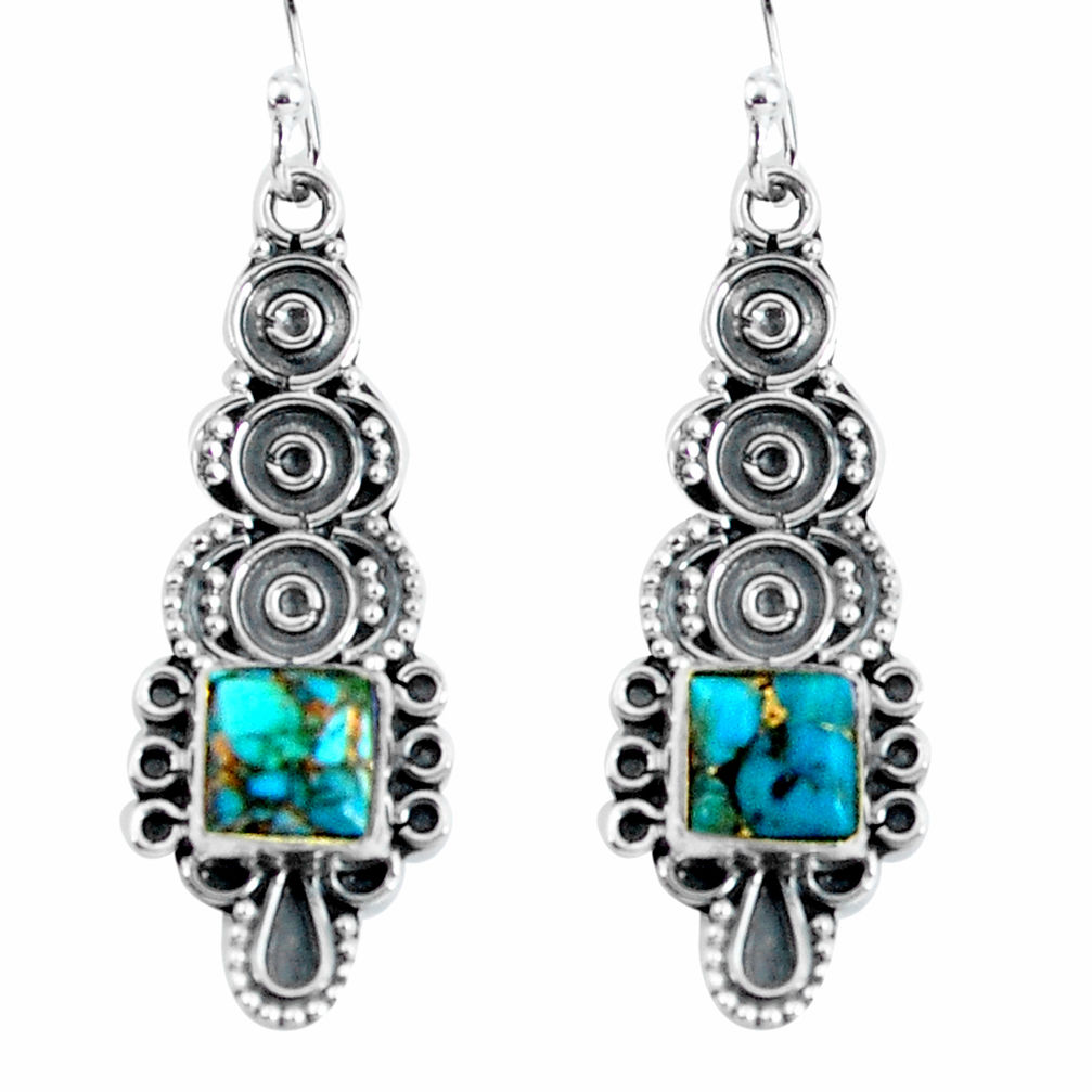 5.03cts blue copper turquoise 925 sterling silver dangle earrings jewelry d32473