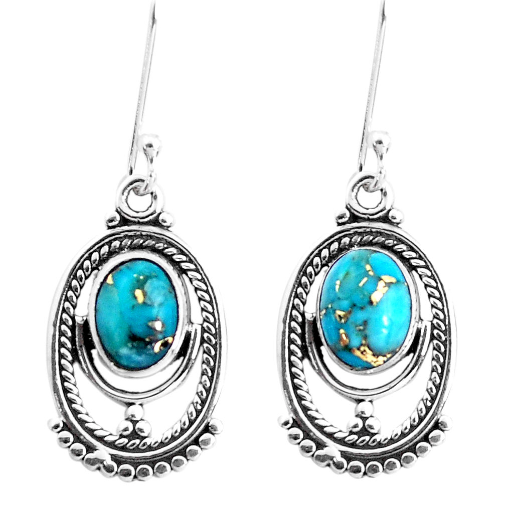 4.04cts blue copper turquoise 925 sterling silver dangle earrings jewelry p39292