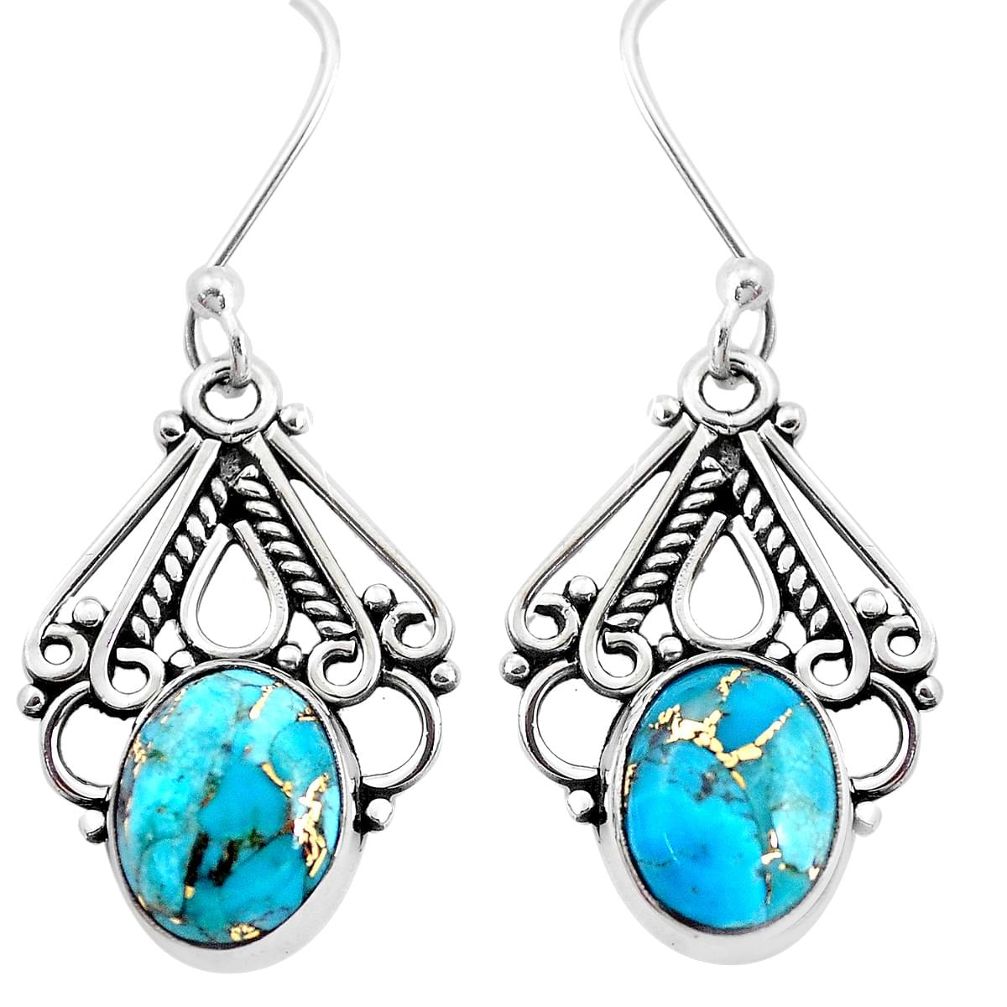 8.09cts blue copper turquoise 925 sterling silver dangle earrings jewelry p41352