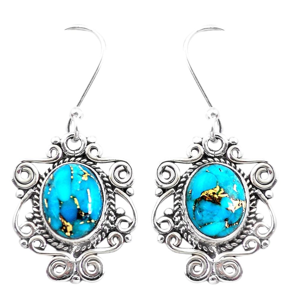 7.63cts blue copper turquoise 925 sterling silver dangle earrings jewelry p41389