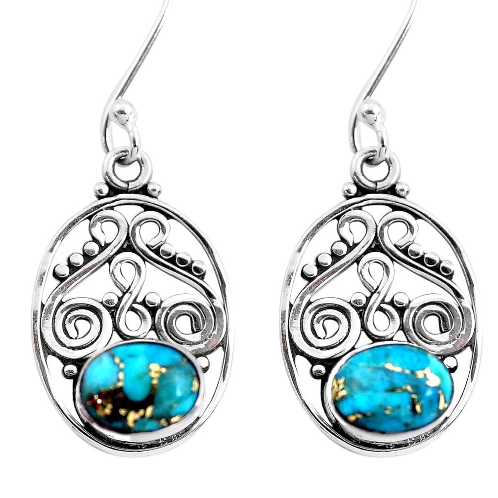 4.23cts blue copper turquoise 925 sterling silver dangle earrings jewelry p41412