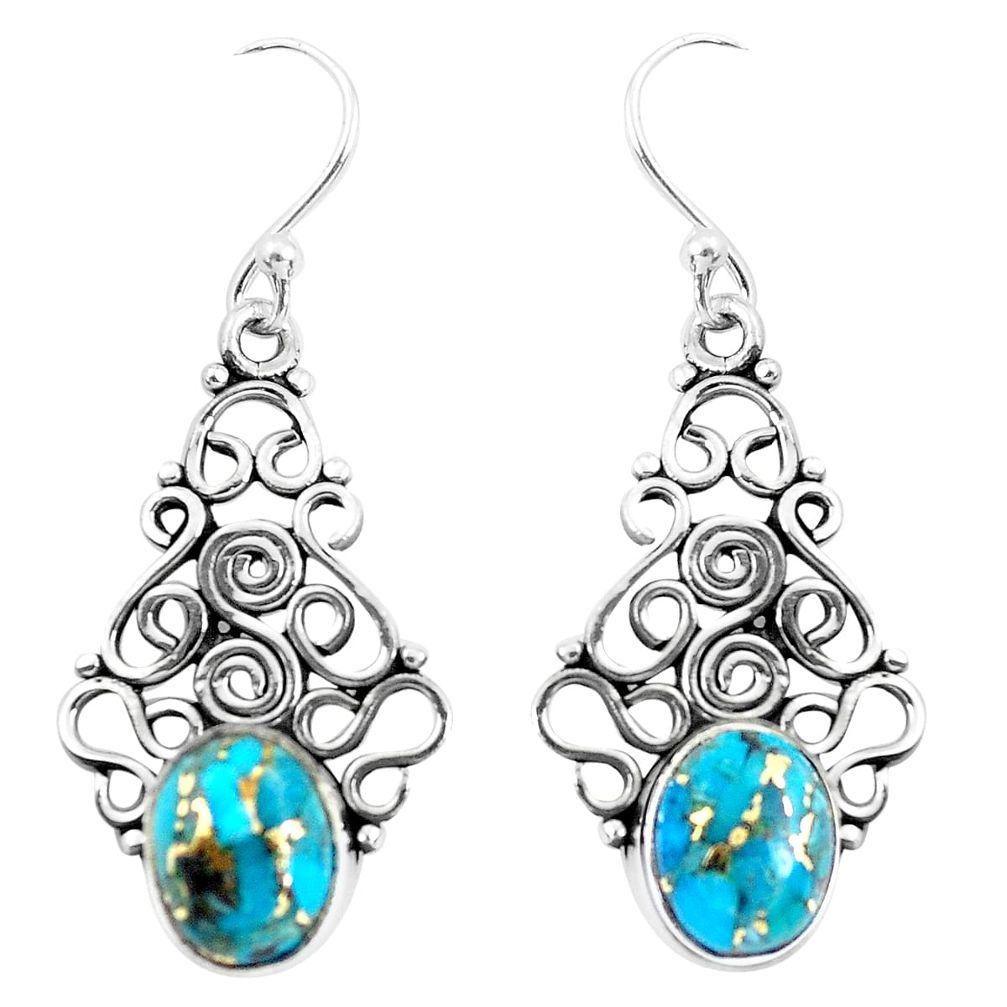 6.10cts blue copper turquoise 925 sterling silver dangle earrings jewelry p51921