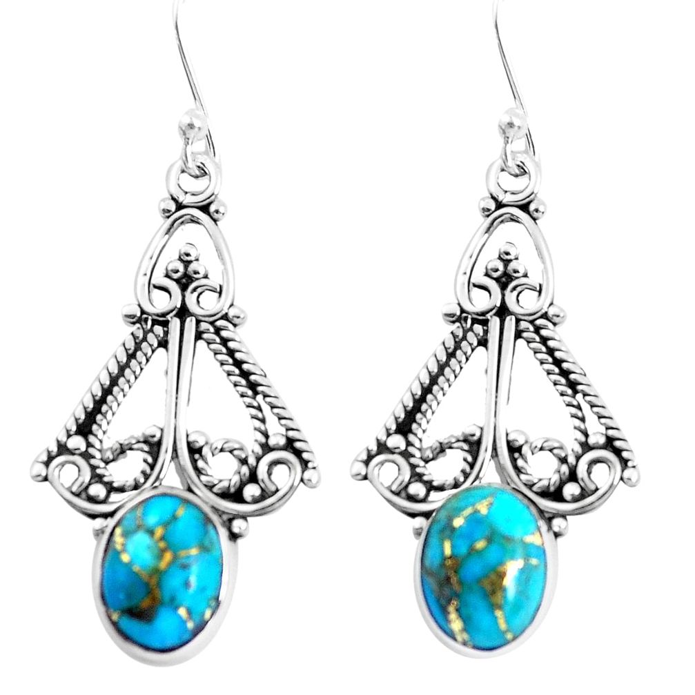 6.10cts blue copper turquoise 925 sterling silver dangle earrings jewelry p51922