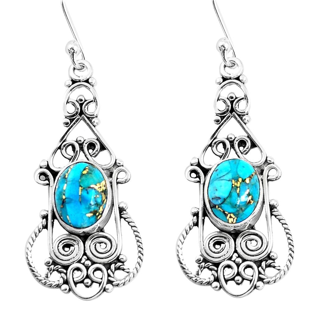 6.02cts blue copper turquoise 925 sterling silver dangle earrings jewelry p51932