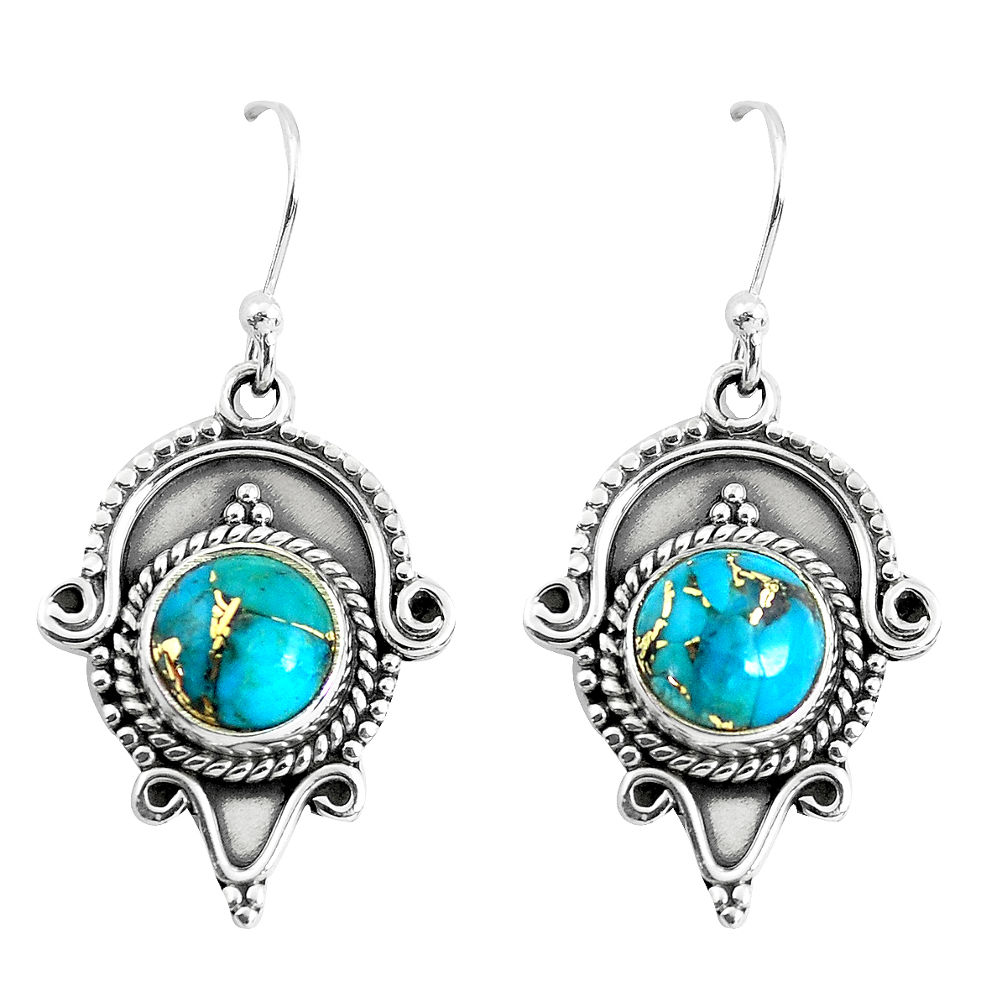 6.84cts blue copper turquoise 925 sterling silver dangle earrings jewelry p52854