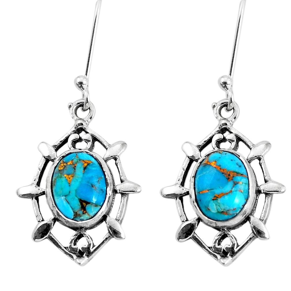 6.04cts blue copper turquoise 925 sterling silver dangle earrings jewelry p58112