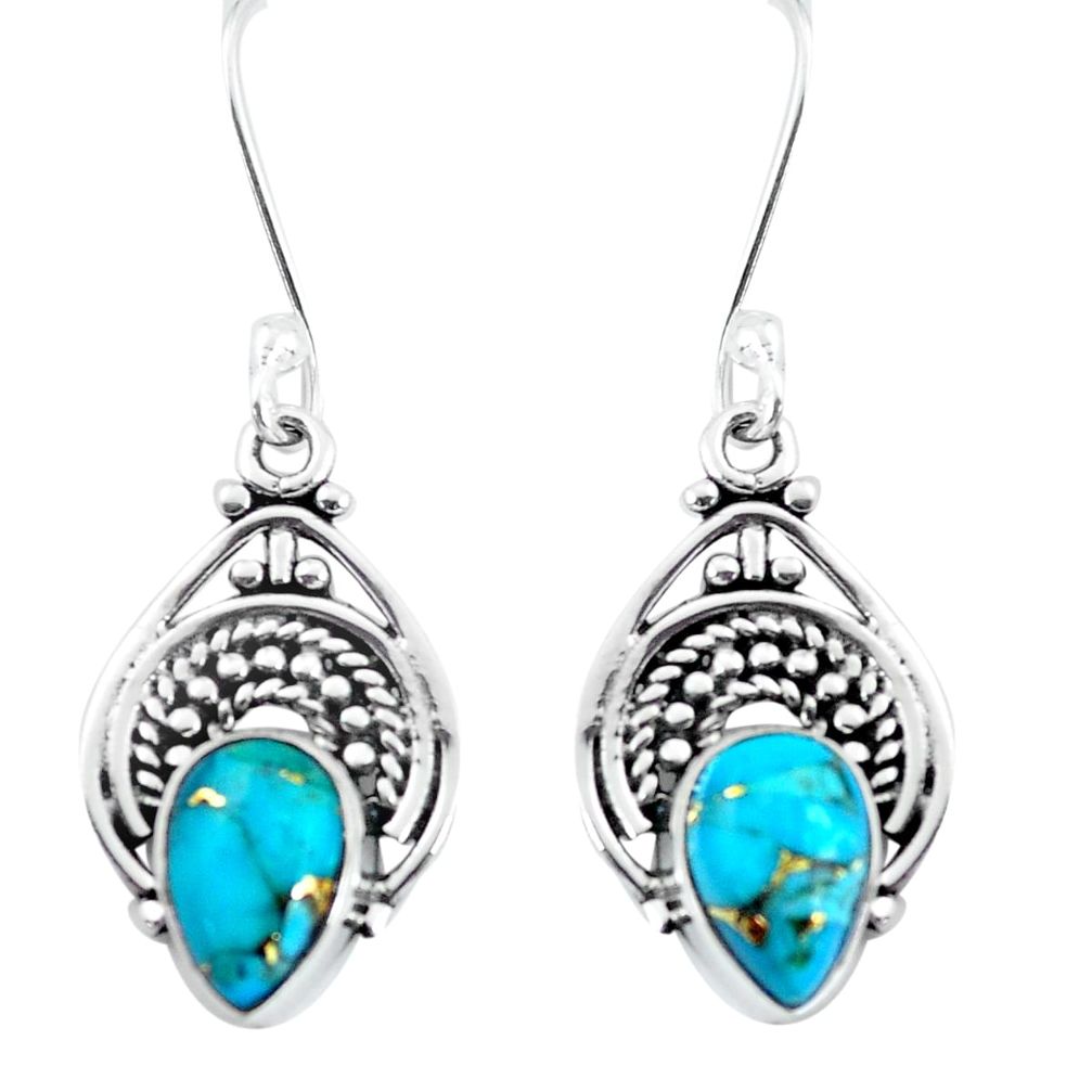 4.18cts blue copper turquoise 925 sterling silver dangle earrings jewelry p58158