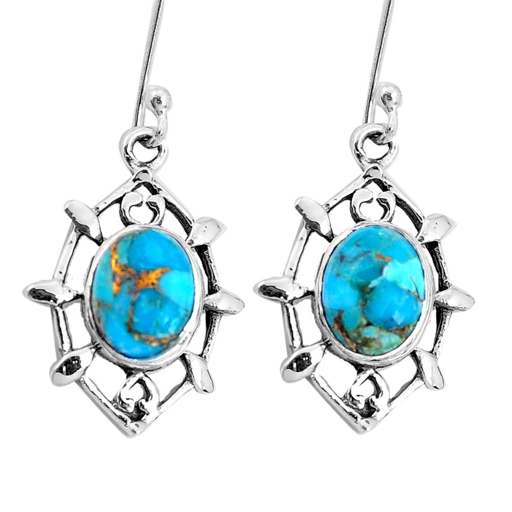 6.22cts blue copper turquoise 925 sterling silver dangle earrings jewelry p58169