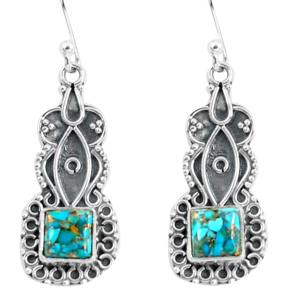 4.40cts blue copper turquoise 925 sterling silver dangle earrings jewelry p59996