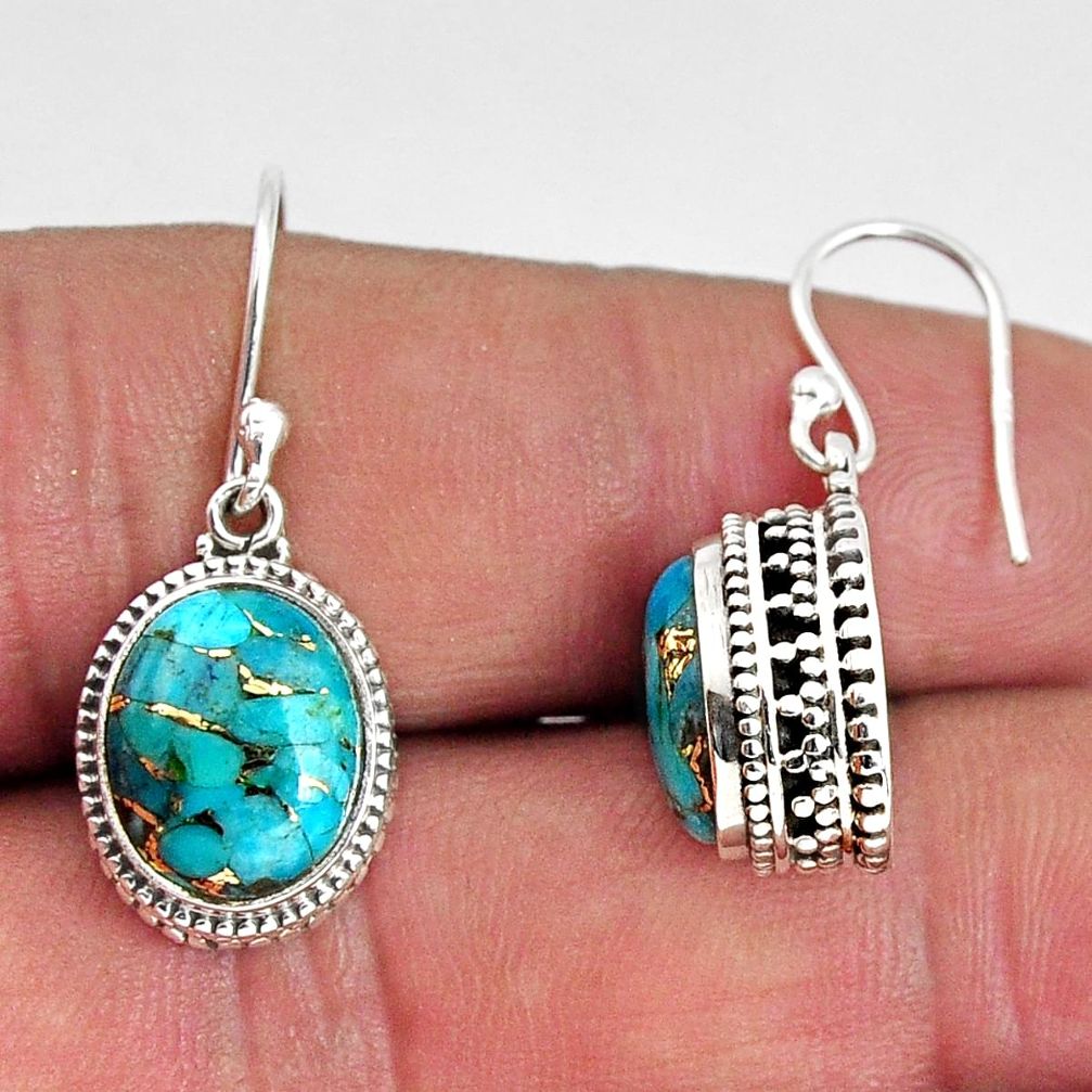 9.70cts blue copper turquoise 925 sterling silver dangle earrings jewelry p89803