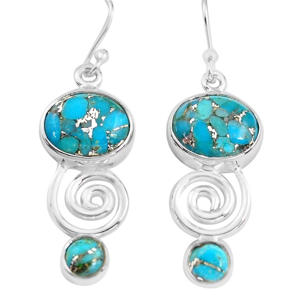 11.66cts blue copper turquoise 925 sterling silver dangle earrings p85590