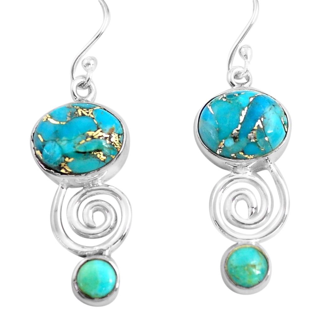12.03cts blue copper turquoise 925 sterling silver dangle earrings p85592