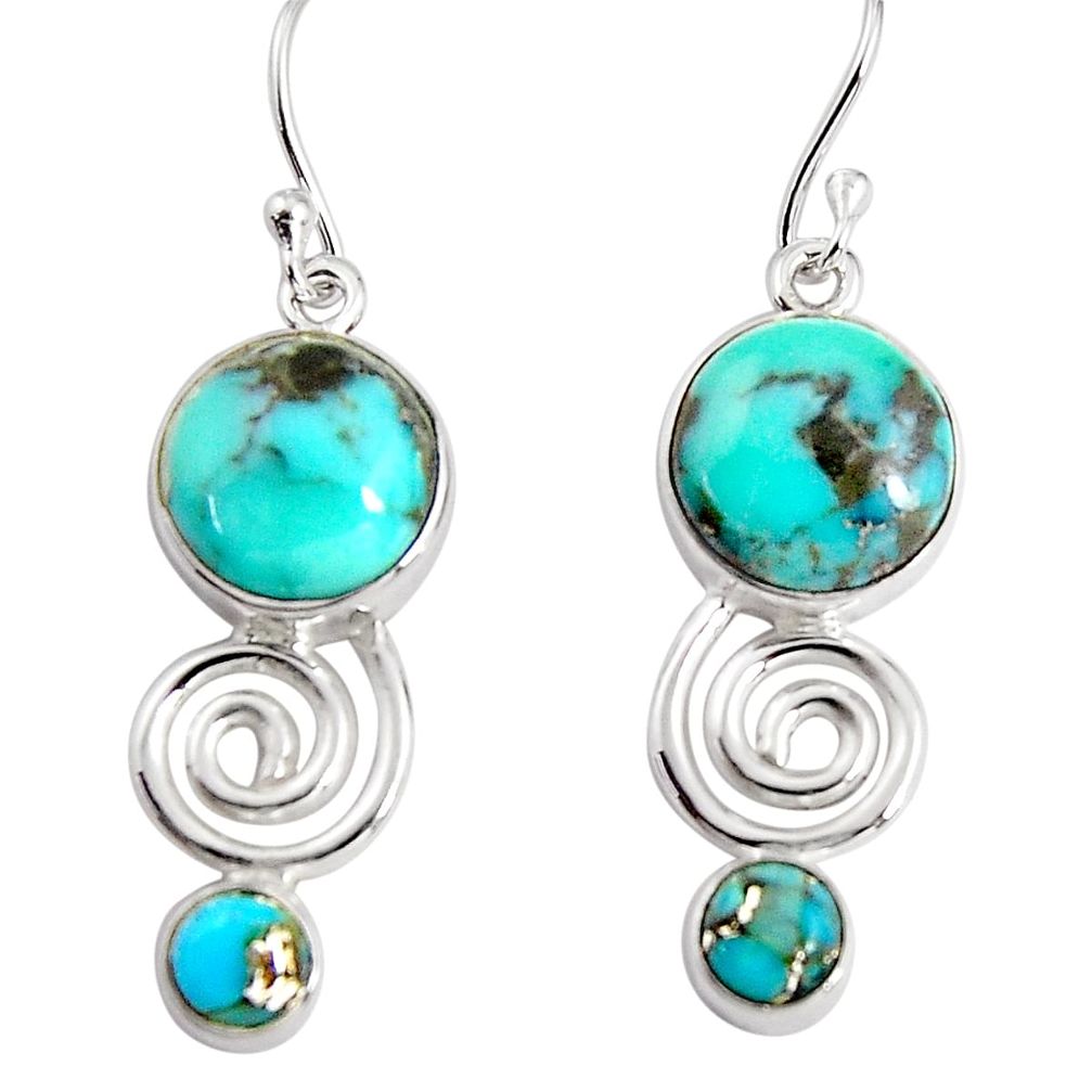 11.15cts blue copper turquoise 925 sterling silver dangle earrings p91498