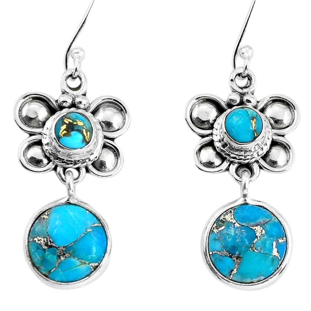 11.19cts blue copper turquoise 925 sterling silver dragonfly earrings p58348