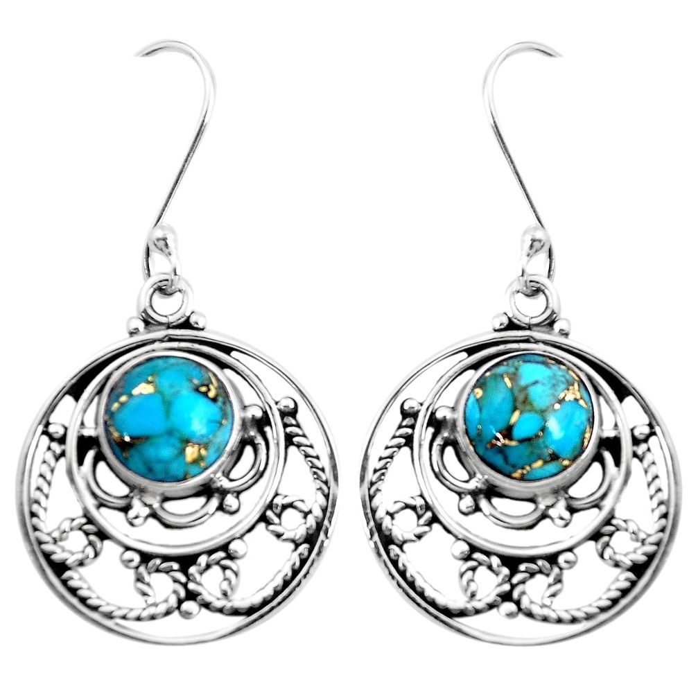 6.10cts blue copper turquoise 925 sterling silver earrings jewelry p41329