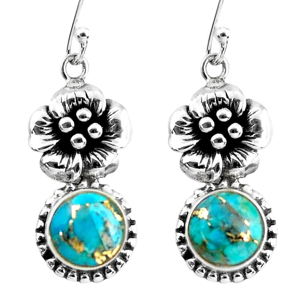 7.40cts blue copper turquoise 925 sterling silver flower earrings jewelry p60800