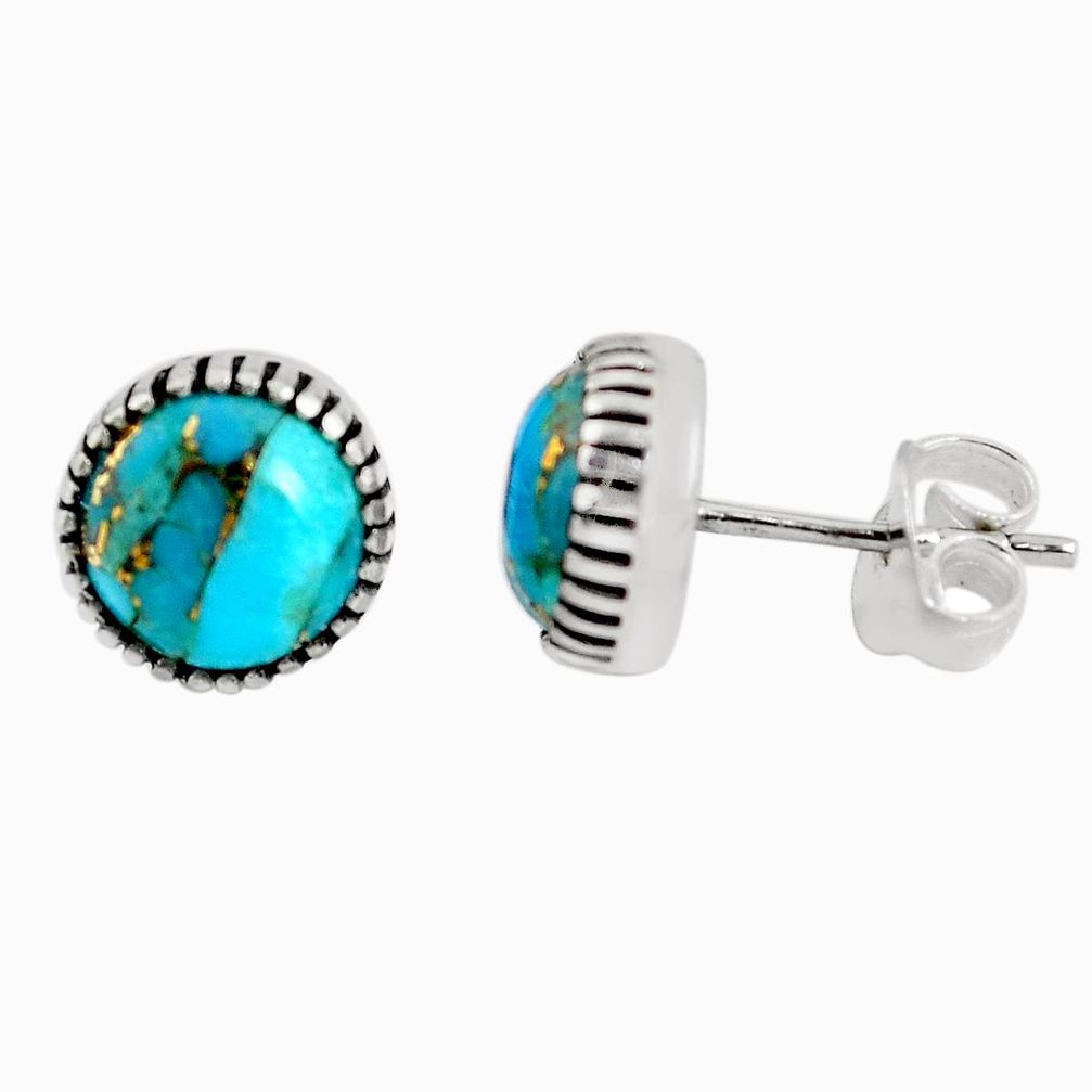 5.11cts blue copper turquoise 925 sterling silver stud earrings jewelry p45269