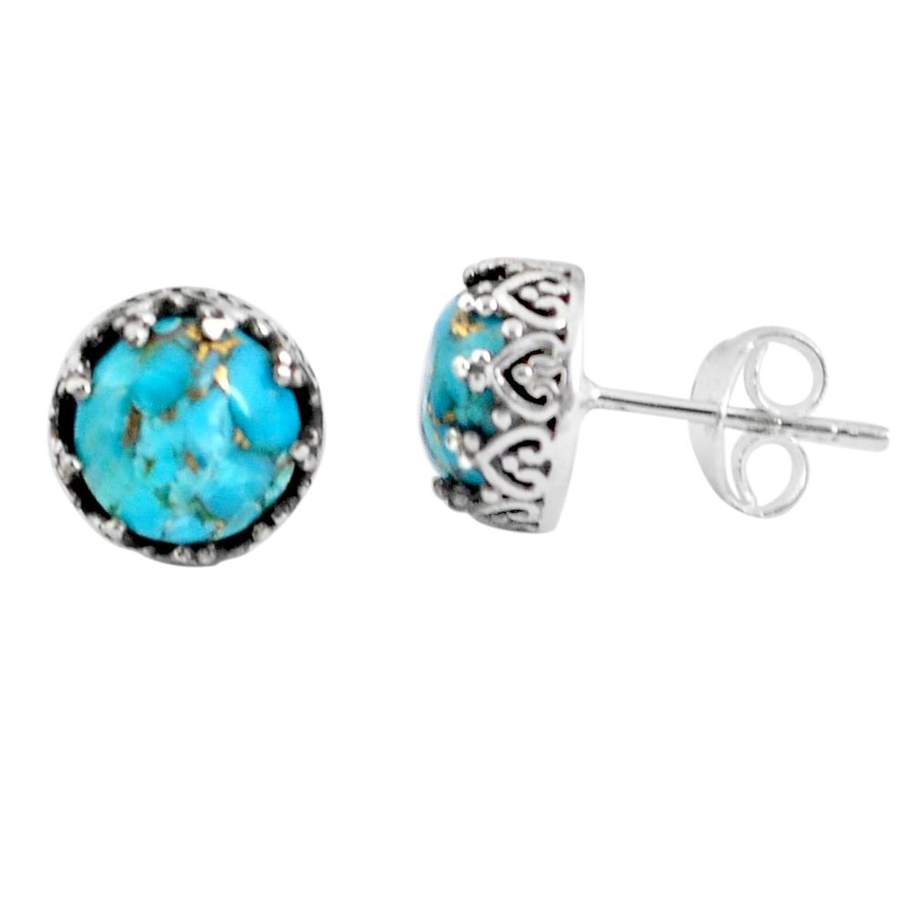 6.27cts blue copper turquoise 925 sterling silver stud earrings jewelry p45792