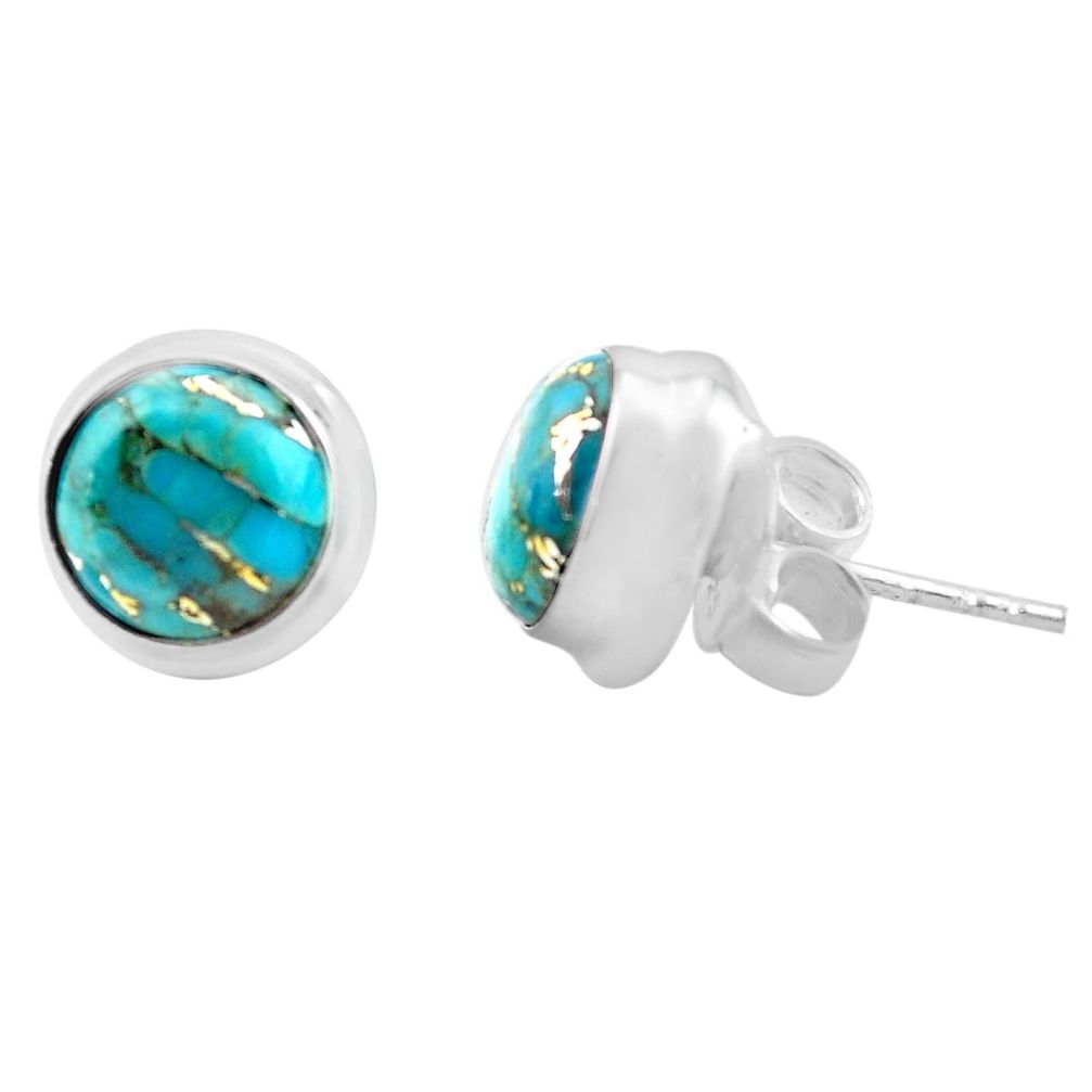 6.26cts blue copper turquoise 925 sterling silver stud earrings jewelry p74541