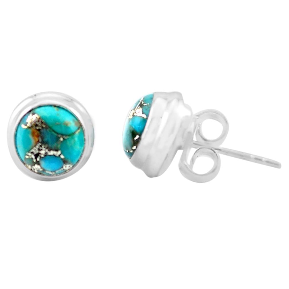 5.87cts blue copper turquoise 925 sterling silver stud earrings jewelry p74545