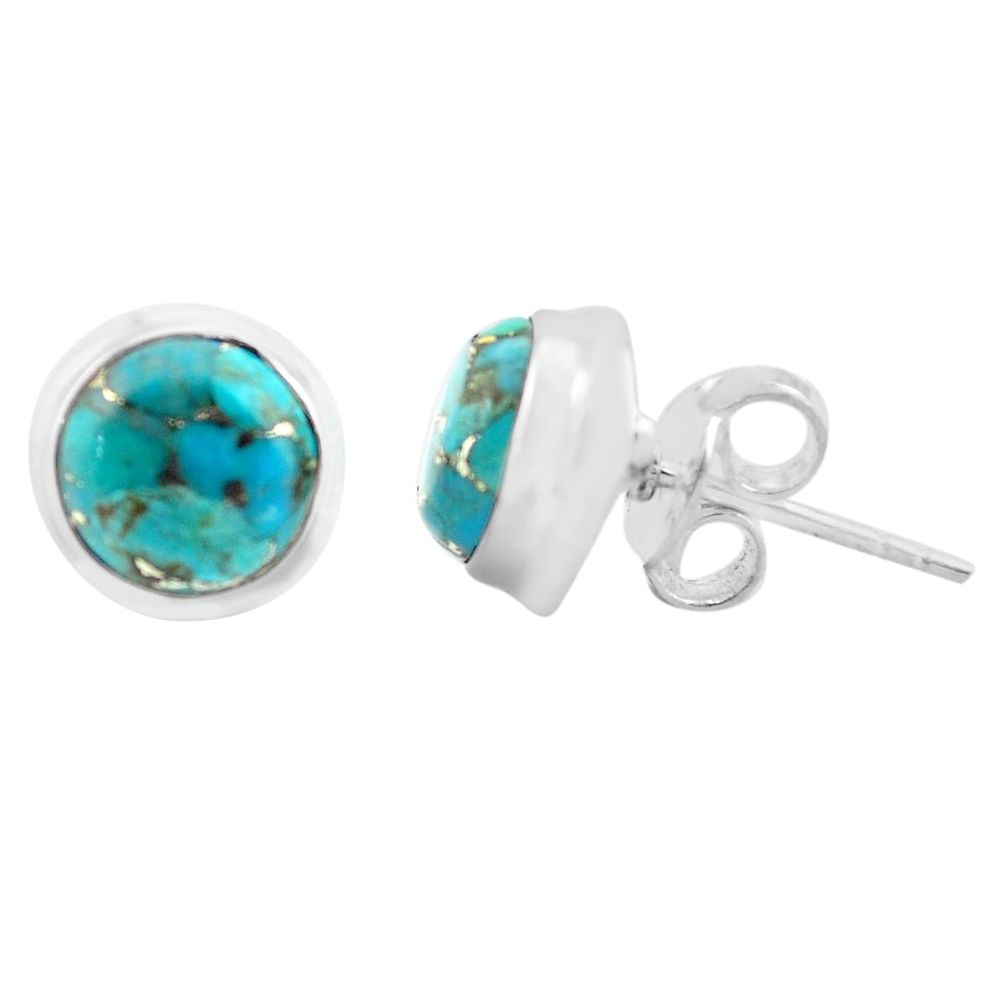 6.26cts blue copper turquoise 925 sterling silver stud earrings jewelry p74546