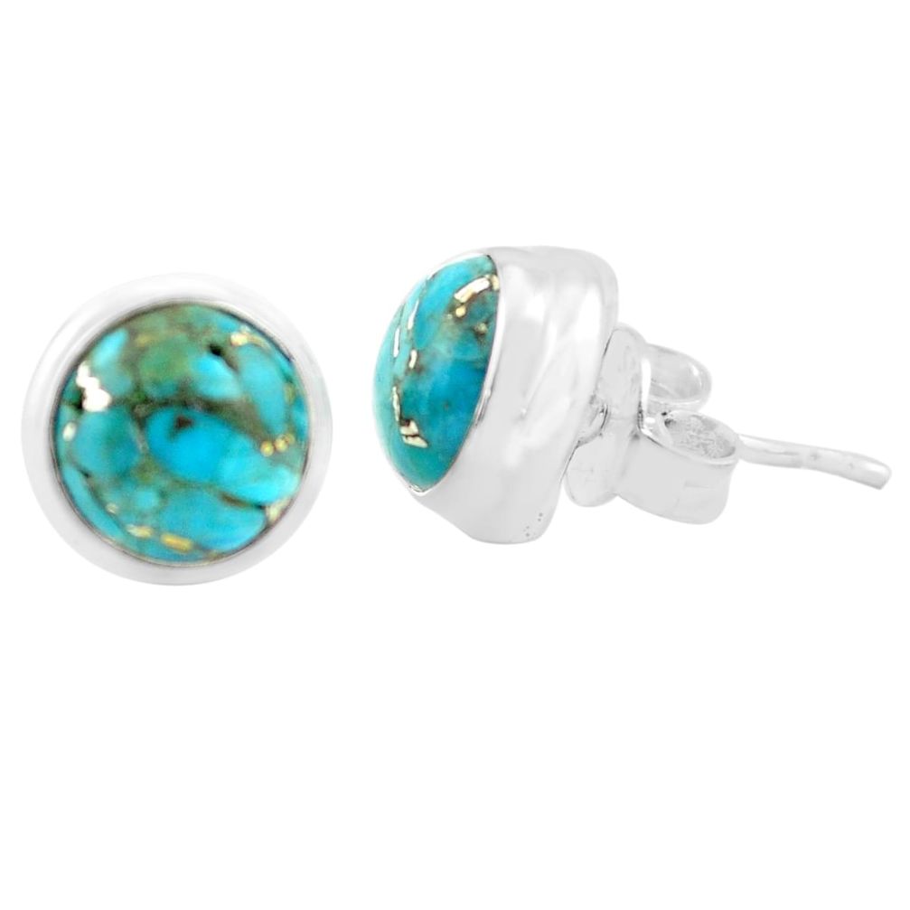 6.26cts blue copper turquoise 925 sterling silver stud earrings jewelry p74549