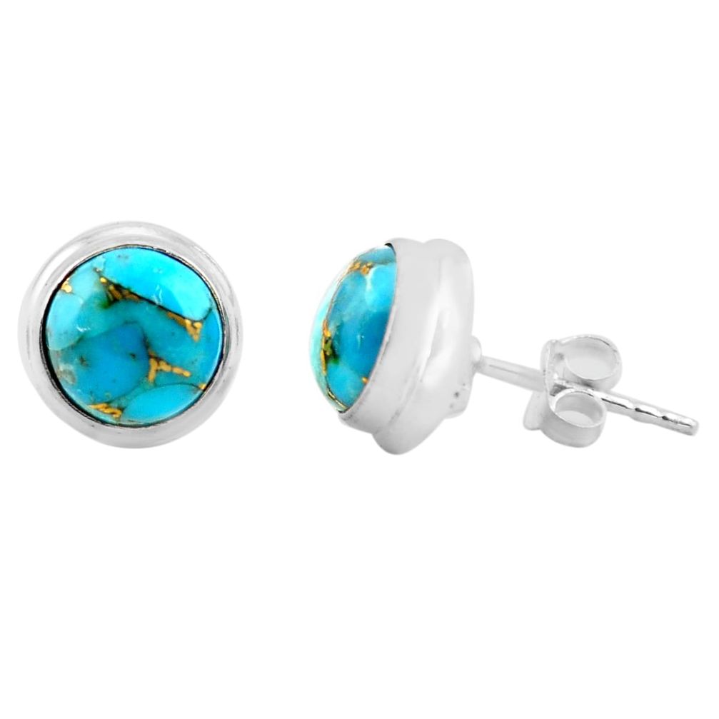 5.45cts blue copper turquoise 925 sterling silver stud earrings jewelry p74552