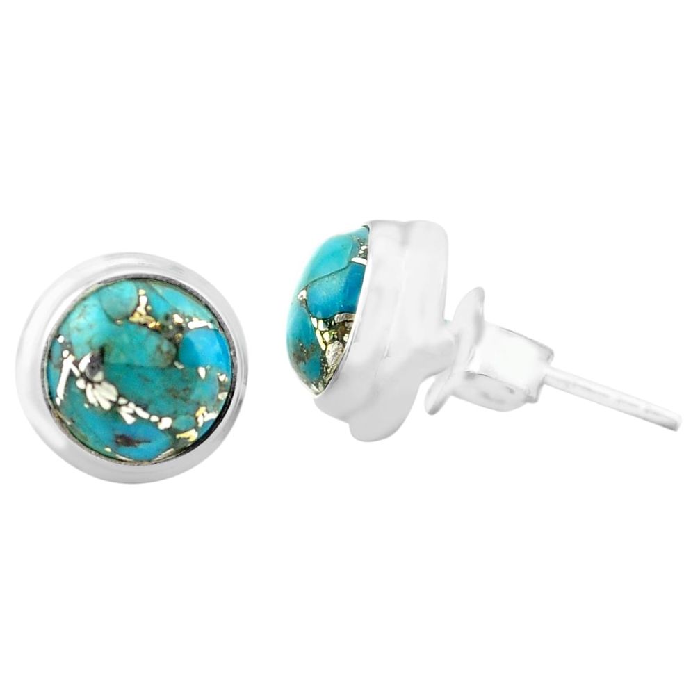 6.17cts blue copper turquoise 925 sterling silver stud earrings jewelry p74556