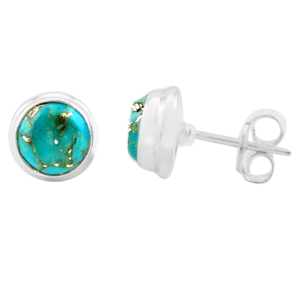 5.89cts blue copper turquoise 925 sterling silver stud earrings jewelry p74560