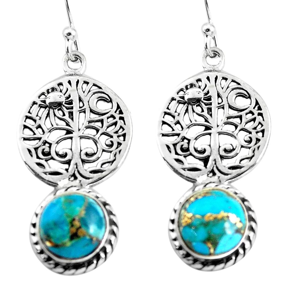 7.11cts blue copper turquoise 925 sterling silver tree of life earrings p54850