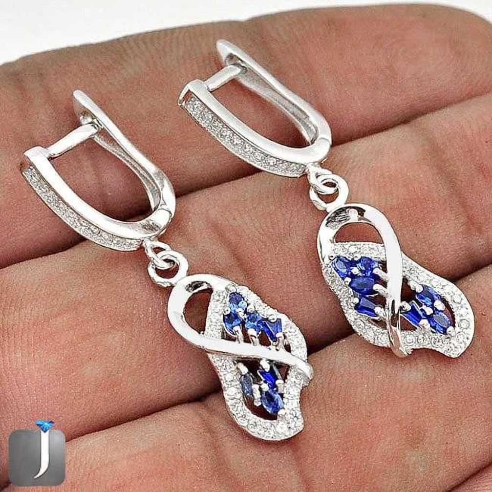 BLUE SAPPHIRE QUARTZ TOPAZ 925 STERLING SILVER DANGLE EARRINGS JEWELRY G74641