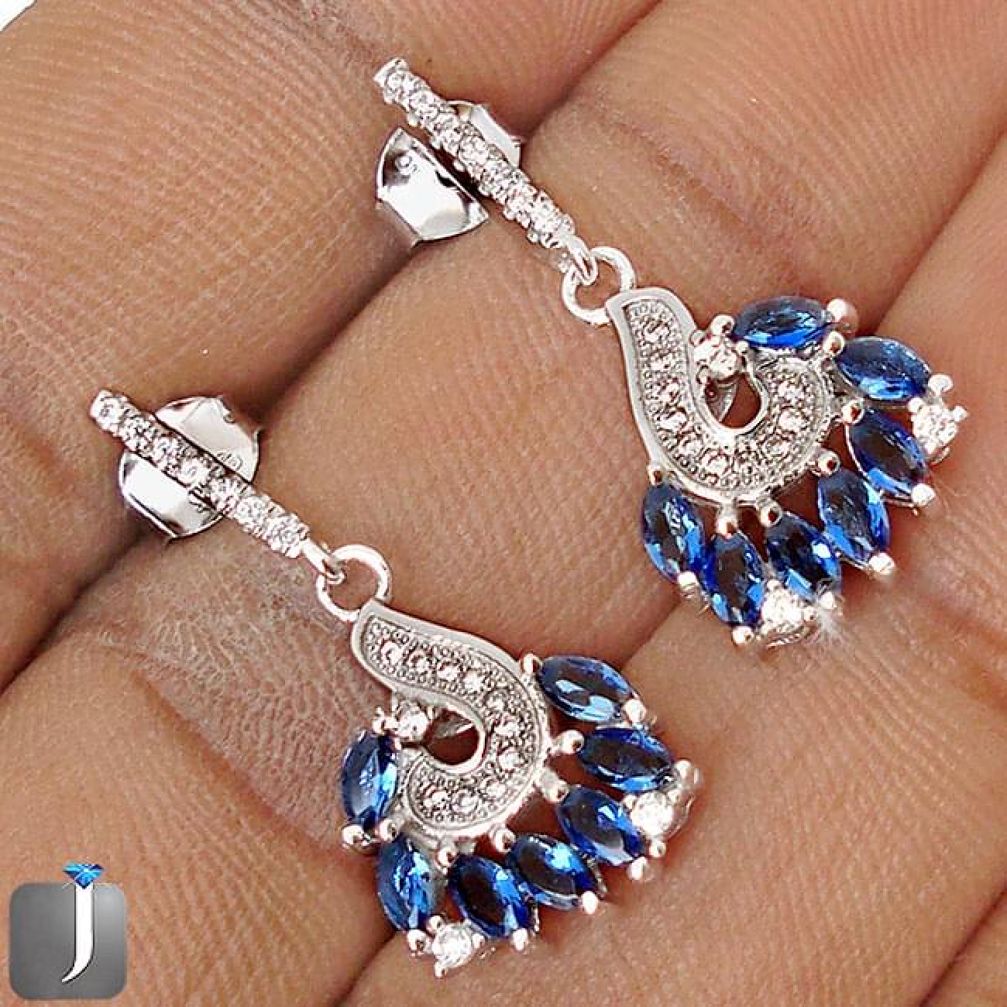 BLUE SAPPHIRE QUARTZ TOPAZ 925 STERLING SILVER DANGLE EARRINGS JEWELRY G77715